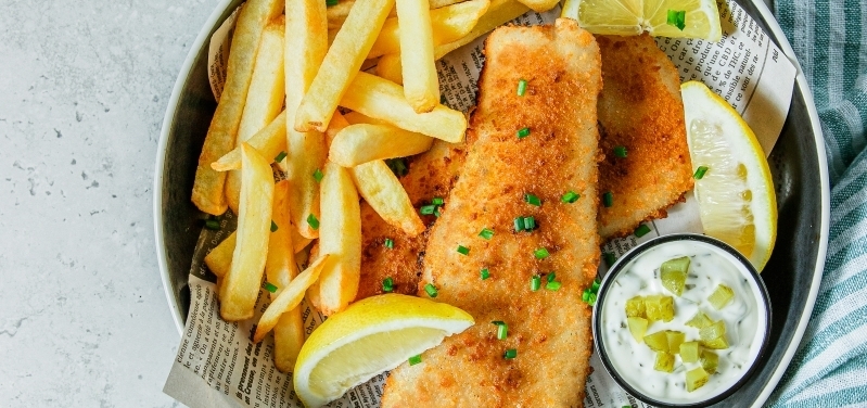 FISH AND CHIPS WITH TARTAR SAUCE