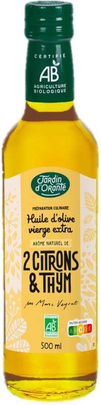 Organic Extra Virgin Olive Oil thyme flavor with 2 lemons  50 cl